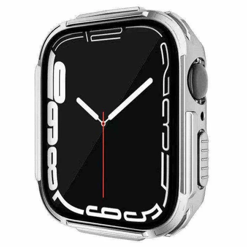 Mega Gut Apple Watch Series 7 45mm Hülle mit Displayschutz in Plastik und Gehärtetes Glas