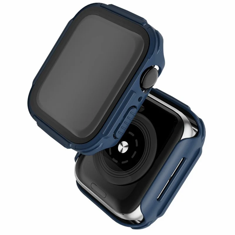 Mega Gut Apple Watch Series 7 45mm Hülle mit Displayschutz in Plastik und Gehärtetes Glas