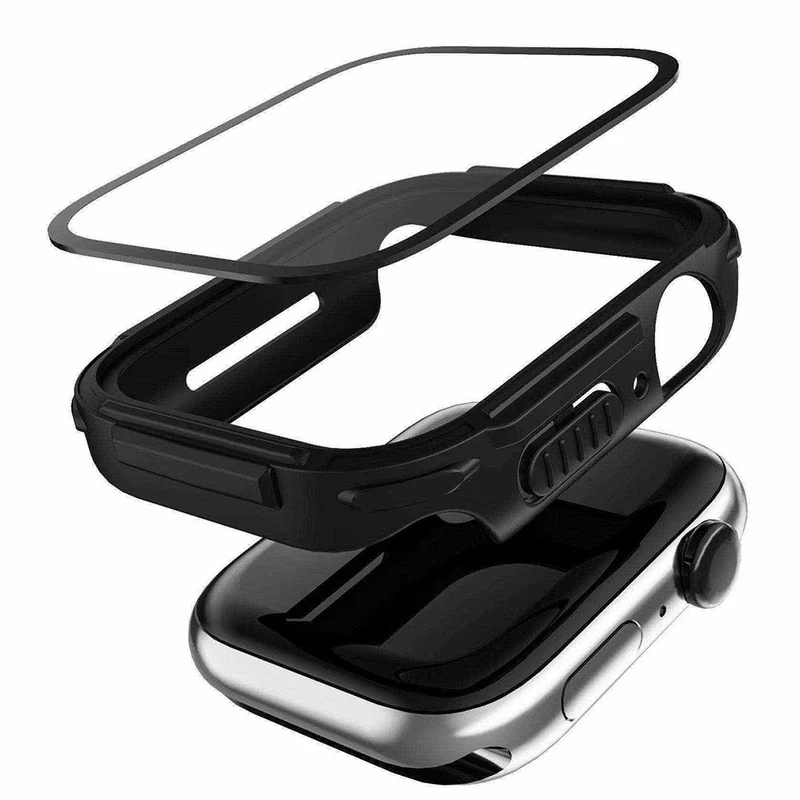Mega Gut Apple Watch Series 7 45mm Hülle mit Displayschutz in Plastik und Gehärtetes Glas