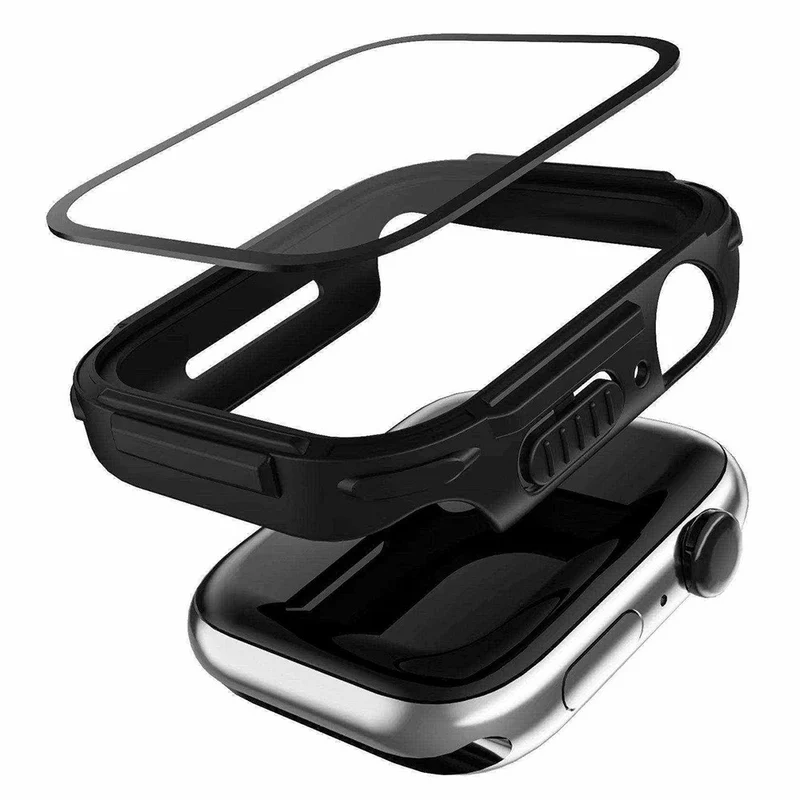 Mega Gut Apple Watch Series 7 45mm Hülle mit Displayschutz in Plastik und Gehärtetes Glas