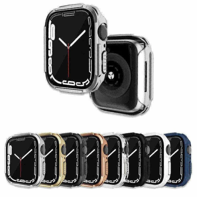 Mega Gut Apple Watch Series 7 45mm Hülle mit Displayschutz in Plastik und Gehärtetes Glas