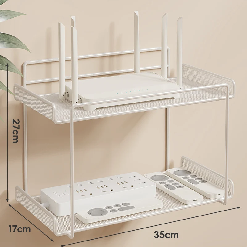 Wandmontierter Zwei-Ebenen Belüfteter Mesh Router und Power Strip Organizer