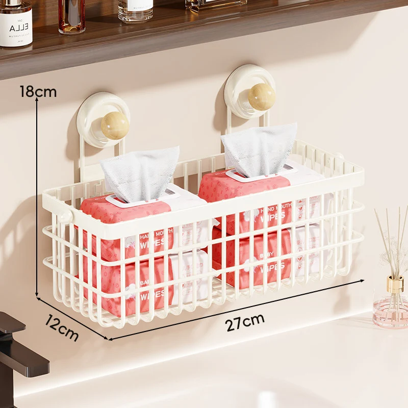 Wandmontierter Saugnapf-Drahtkorb Tissue- und Tuch-Organizer