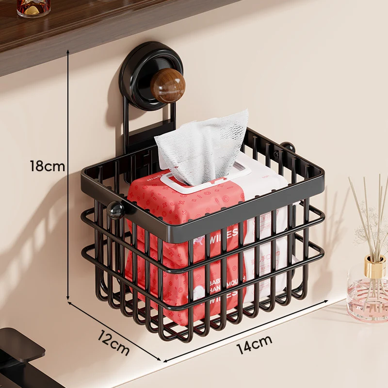 Wandmontierter Saugnapf-Drahtkorb Tissue- und Tuch-Organizer