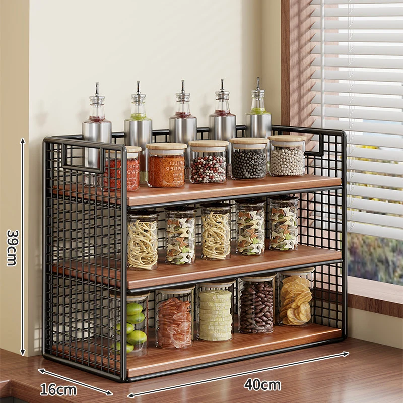 Kompakter zweistufiger Metallgitter-Theken-Gewürz- und Vorratsglas-Organizer
