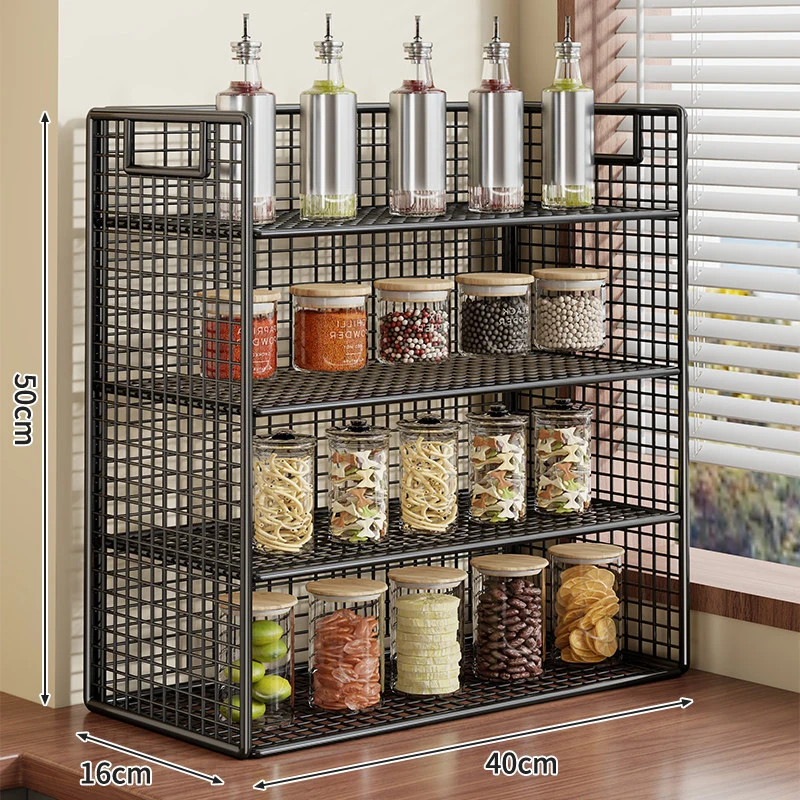 Kompakter zweistufiger Metallgitter-Theken-Gewürz- und Vorratsglas-Organizer