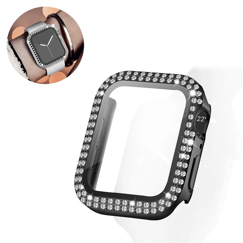 Auffallend Gut Apple Smartwatch Universell Hülle mit Displayschutz in Plastik, Strass und Gehärtetes Glas