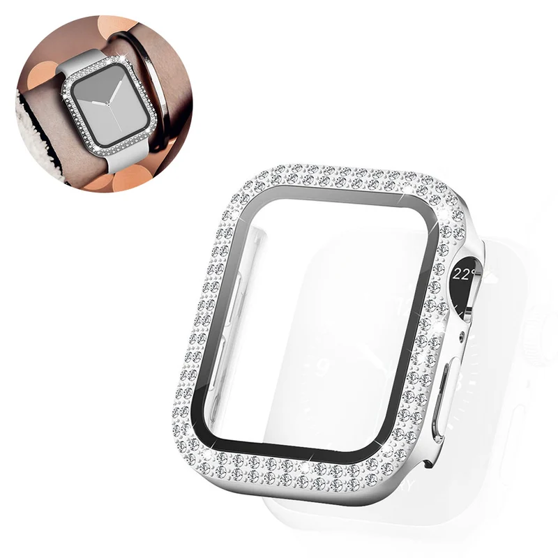 Auffallend Gut Apple Smartwatch Universell Hülle mit Displayschutz in Plastik, Strass und Gehärtetes Glas