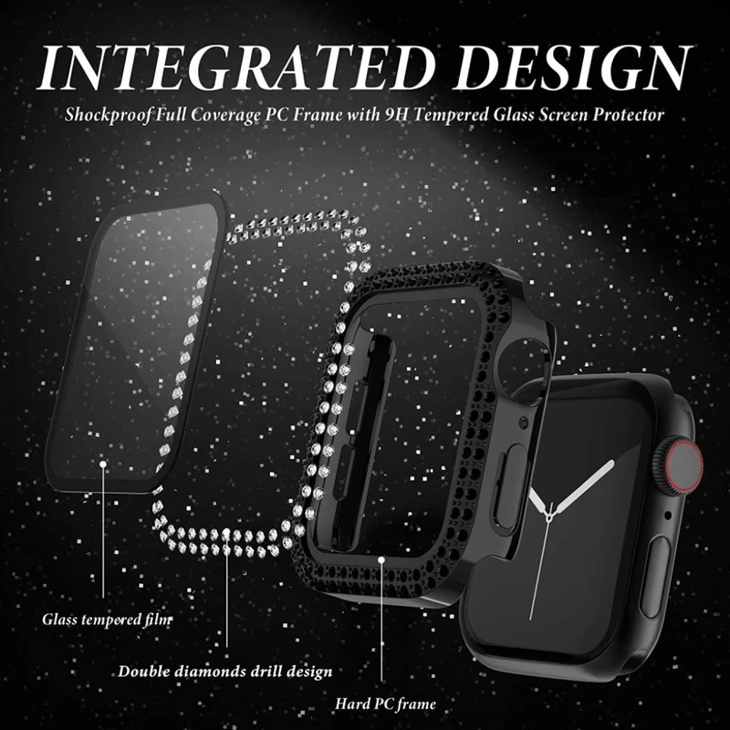 Auffallend Gut Apple Smartwatch Universell Hülle mit Displayschutz in Plastik, Strass und Gehärtetes Glas