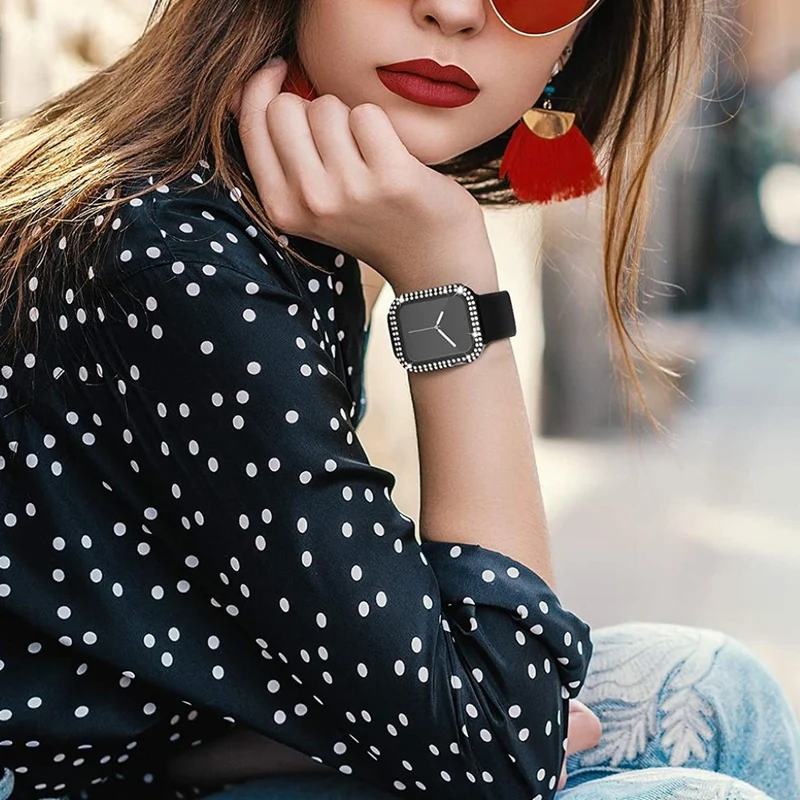 Auffallend Gut Apple Smartwatch Universell Hülle mit Displayschutz in Plastik, Strass und Gehärtetes Glas