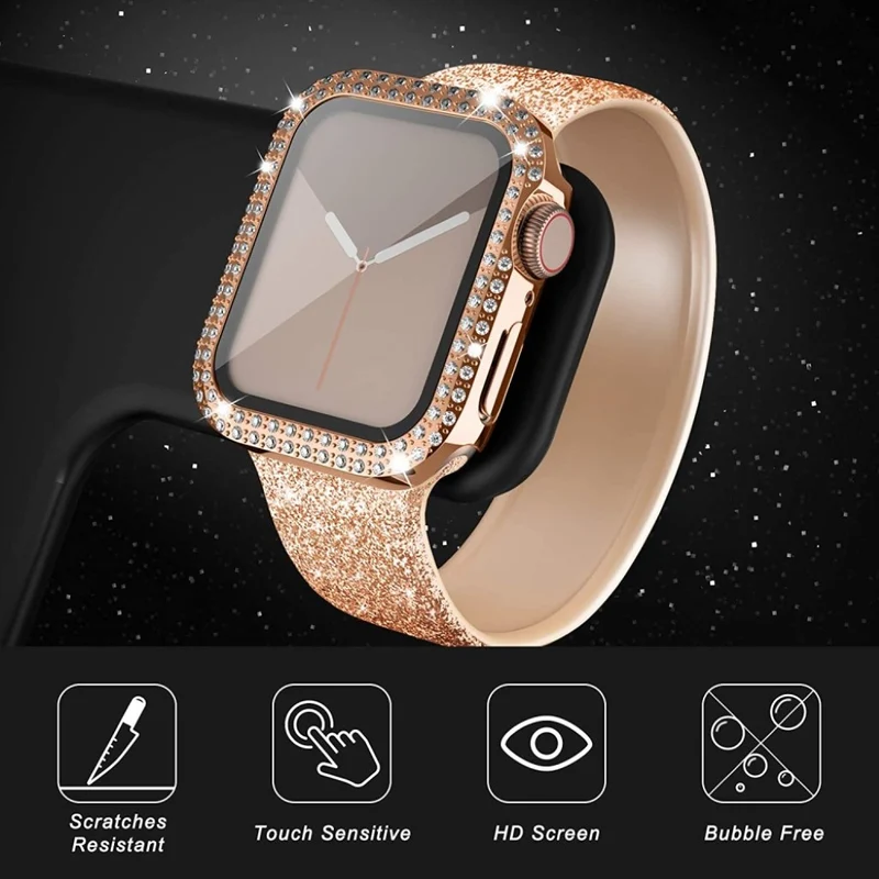 Auffallend Gut Apple Smartwatch Universell Hülle mit Displayschutz in Plastik, Strass und Gehärtetes Glas