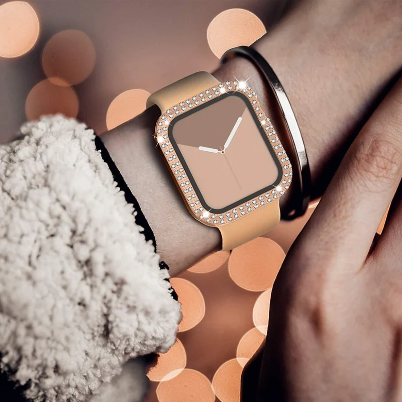 Auffallend Gut Apple Smartwatch Universell Hülle mit Displayschutz in Plastik, Strass und Gehärtetes Glas