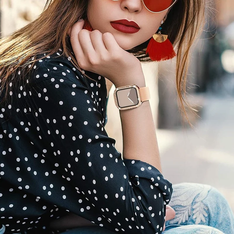 Auffallend Gut Apple Smartwatch Universell Hülle mit Displayschutz in Plastik, Strass und Gehärtetes Glas