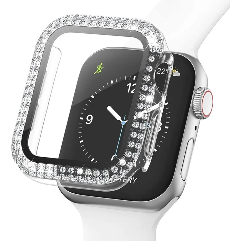 Auffallend Gut Apple Smartwatch Universell Hülle mit Displayschutz in Plastik, Strass und Gehärtetes Glas