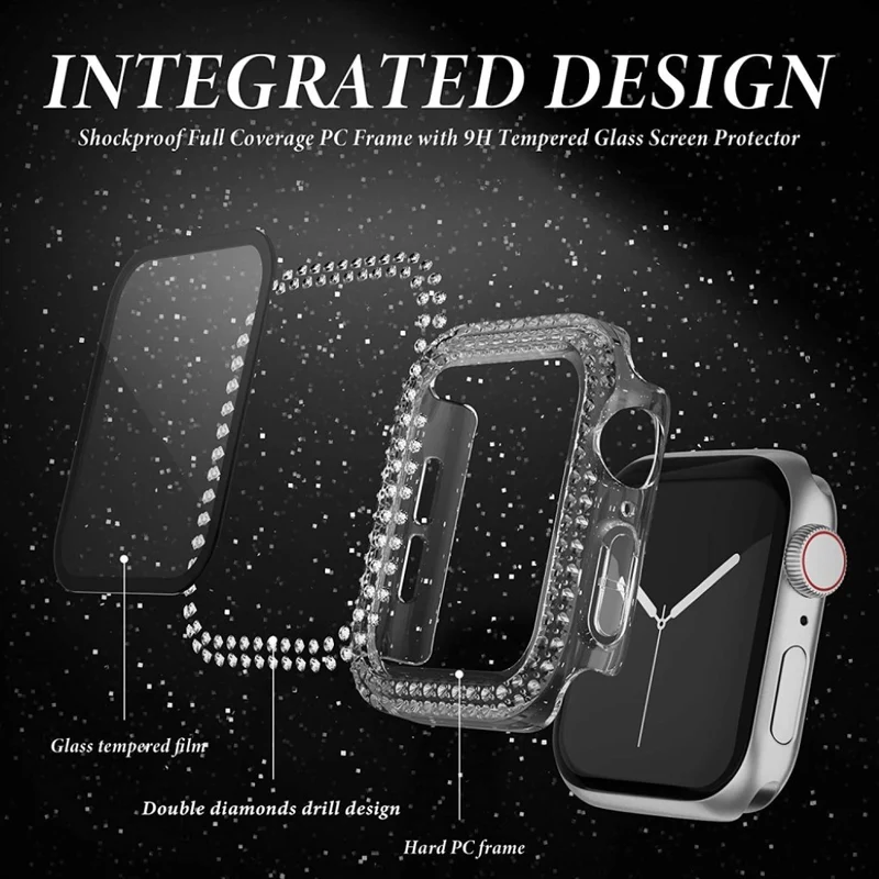 Auffallend Gut Apple Smartwatch Universell Hülle mit Displayschutz in Plastik, Strass und Gehärtetes Glas