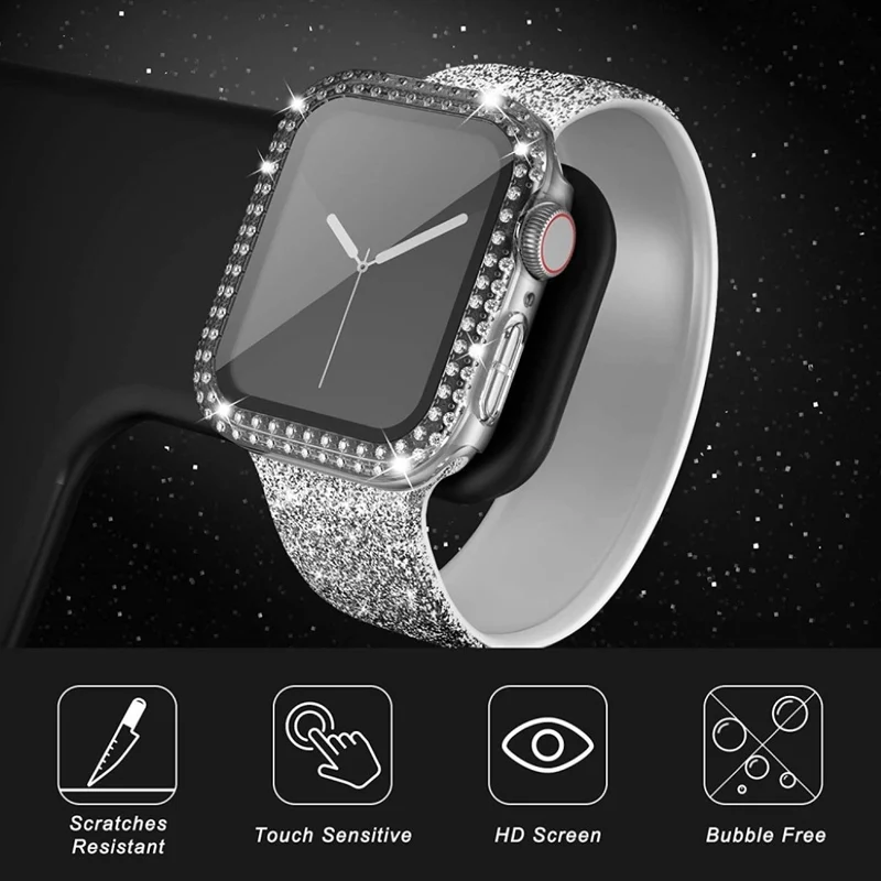 Auffallend Gut Apple Smartwatch Universell Hülle mit Displayschutz in Plastik, Strass und Gehärtetes Glas