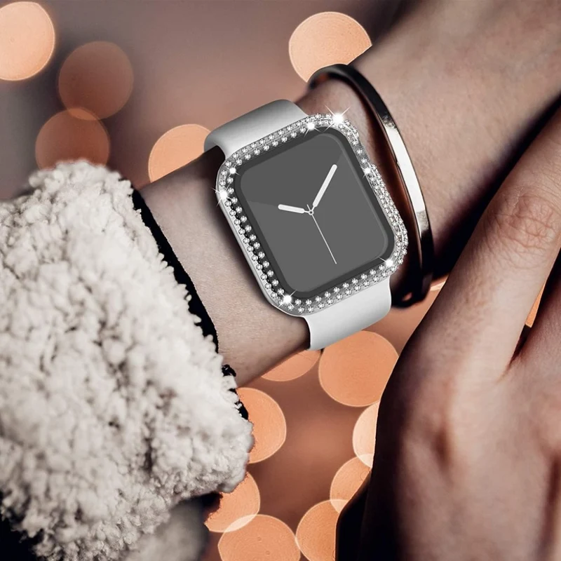Auffallend Gut Apple Smartwatch Universell Hülle mit Displayschutz in Plastik, Strass und Gehärtetes Glas
