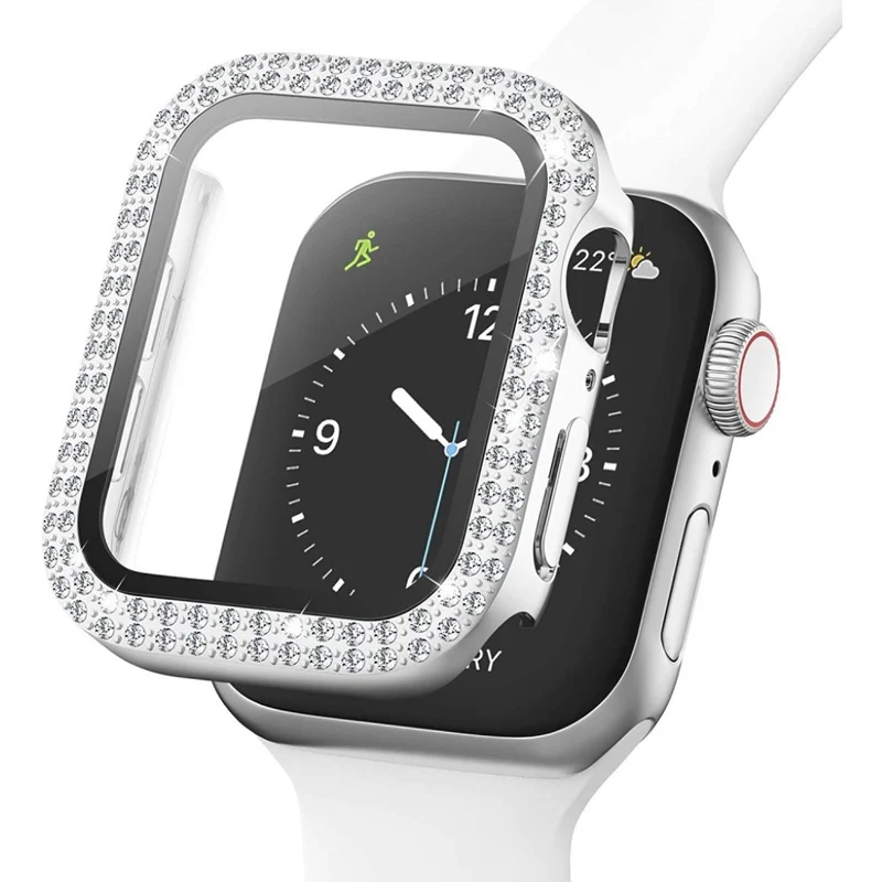 Auffallend Gut Apple Smartwatch Universell Hülle mit Displayschutz in Plastik, Strass und Gehärtetes Glas