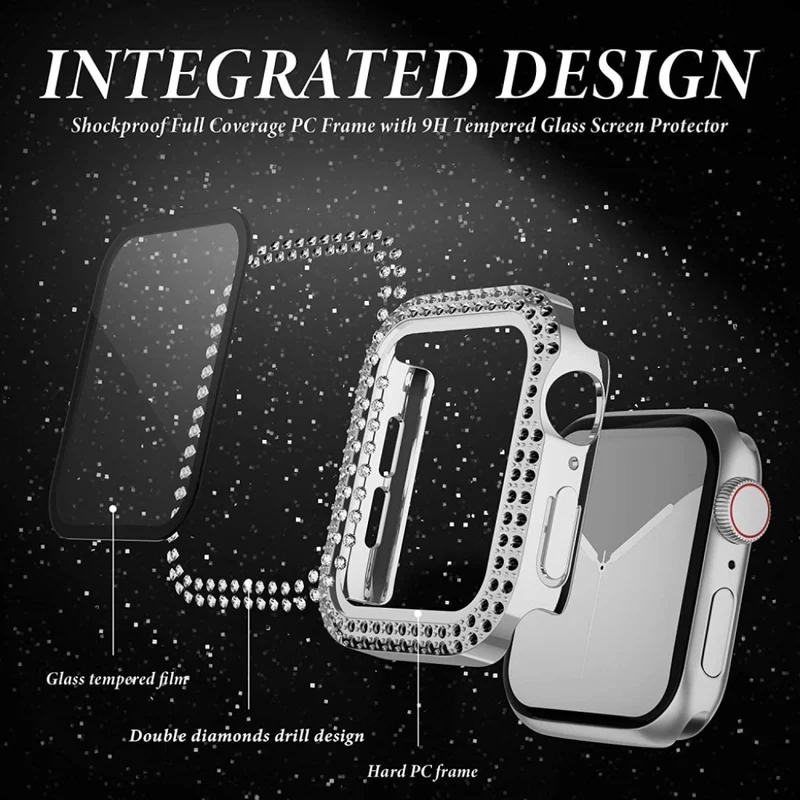Auffallend Gut Apple Smartwatch Universell Hülle mit Displayschutz in Plastik, Strass und Gehärtetes Glas