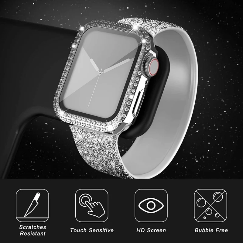 Auffallend Gut Apple Smartwatch Universell Hülle mit Displayschutz in Plastik, Strass und Gehärtetes Glas