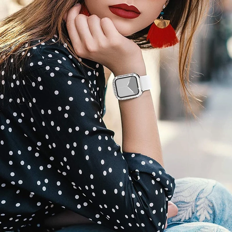 Auffallend Gut Apple Smartwatch Universell Hülle mit Displayschutz in Plastik, Strass und Gehärtetes Glas