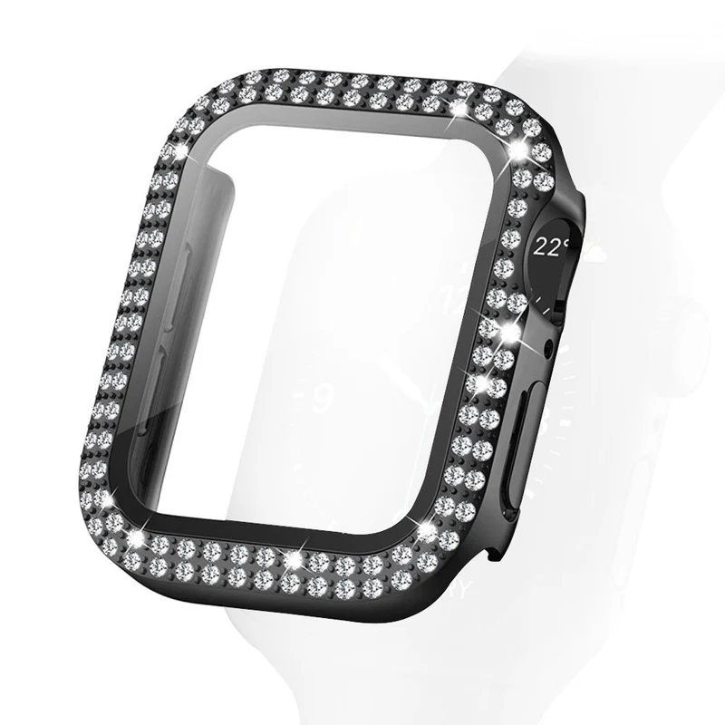 Absolut Modisch Apple Smartwatch Universell Hülle mit Displayschutz in Plastik, Strass und Gehärtetes Glas