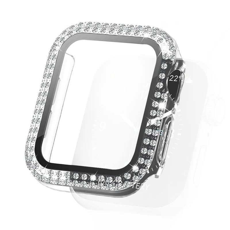 Absolut Modisch Apple Smartwatch Universell Hülle mit Displayschutz in Plastik, Strass und Gehärtetes Glas