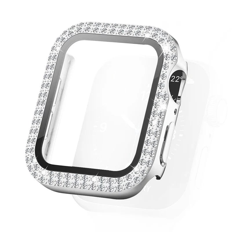 Absolut Modisch Apple Smartwatch Universell Hülle mit Displayschutz in Plastik, Strass und Gehärtetes Glas