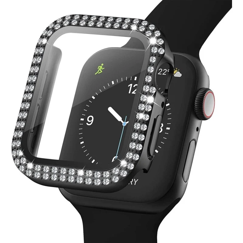 Absolut Modisch Apple Smartwatch Universell Hülle mit Displayschutz in Plastik, Strass und Gehärtetes Glas