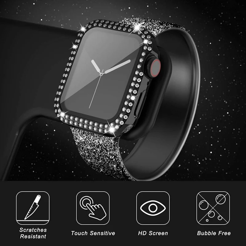 Absolut Modisch Apple Smartwatch Universell Hülle mit Displayschutz in Plastik, Strass und Gehärtetes Glas