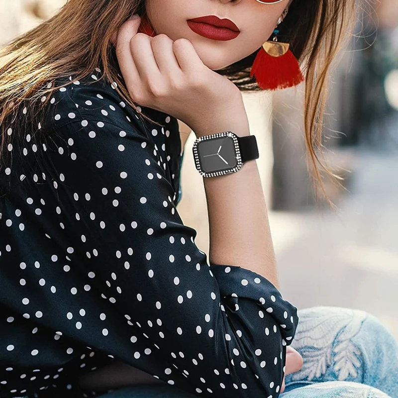 Absolut Modisch Apple Smartwatch Universell Hülle mit Displayschutz in Plastik, Strass und Gehärtetes Glas