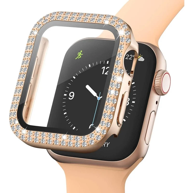 Absolut Modisch Apple Smartwatch Universell Hülle mit Displayschutz in Plastik, Strass und Gehärtetes Glas