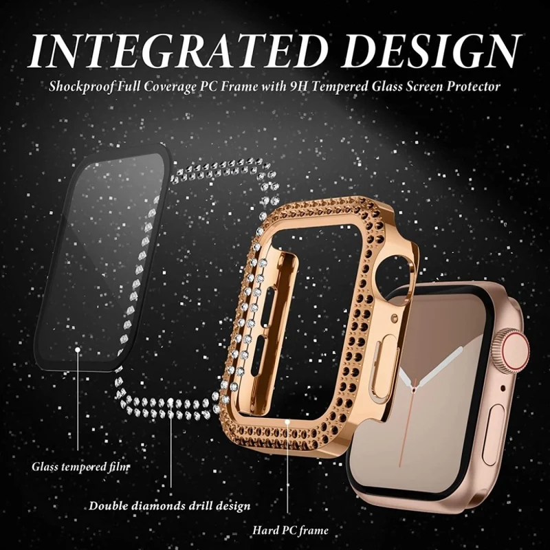 Absolut Modisch Apple Smartwatch Universell Hülle mit Displayschutz in Plastik, Strass und Gehärtetes Glas