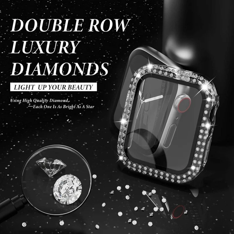 Absolut Modisch Apple Smartwatch Universell Hülle mit Displayschutz in Plastik, Strass und Gehärtetes Glas