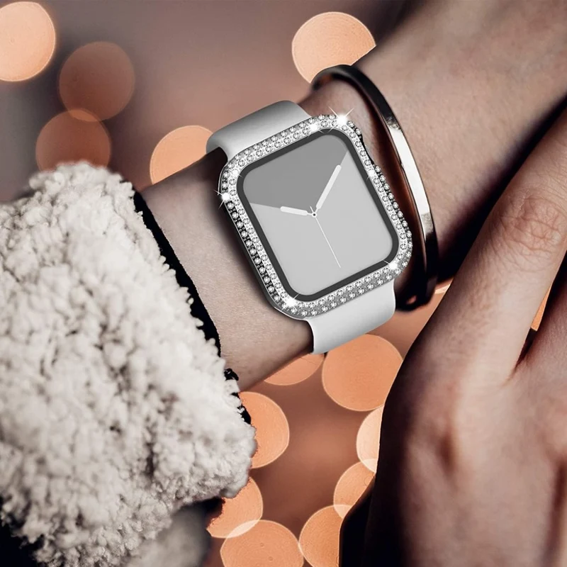 Absolut Modisch Apple Smartwatch Universell Hülle mit Displayschutz in Plastik, Strass und Gehärtetes Glas
