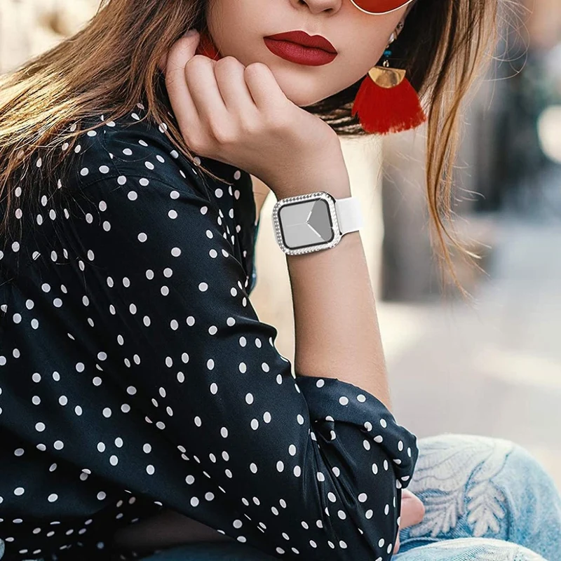 Absolut Modisch Apple Smartwatch Universell Hülle mit Displayschutz in Plastik, Strass und Gehärtetes Glas