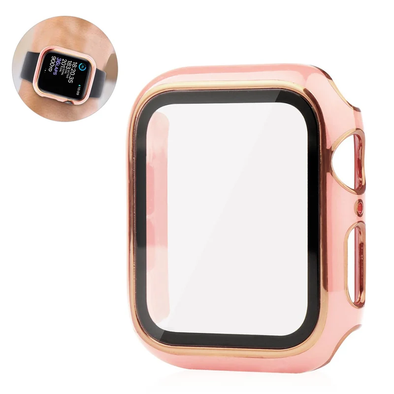 Unglaublich Modisch Apple Smartwatch Universell Hülle mit Displayschutz in Plastik und Gehärtetes Glas