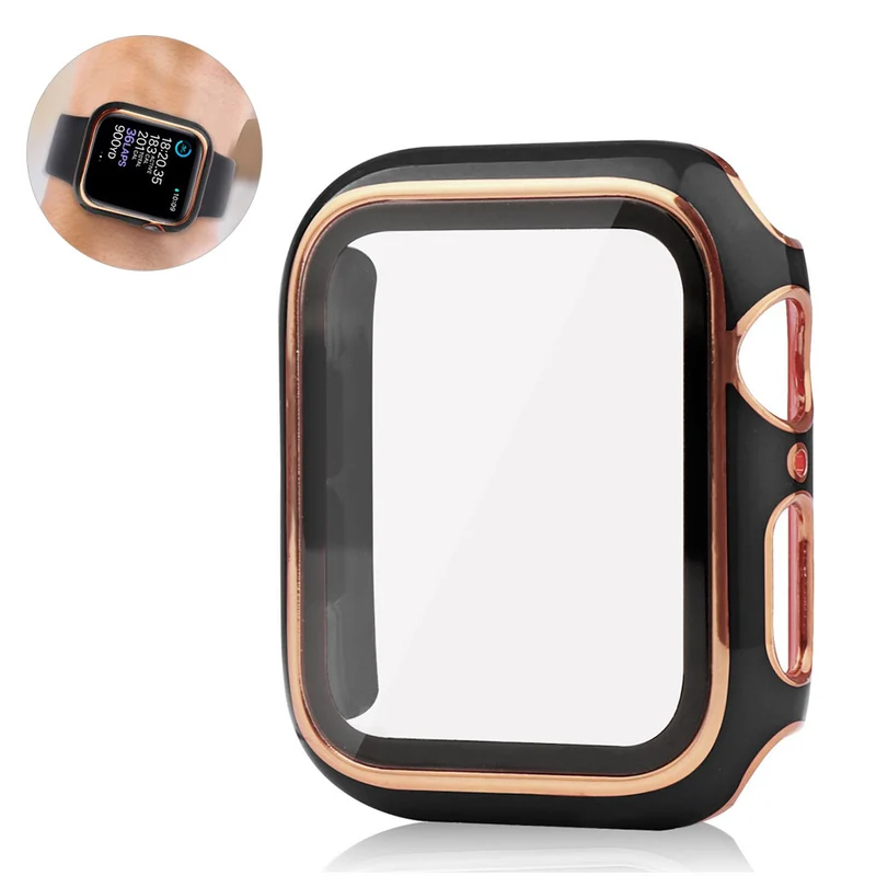 Unglaublich Modisch Apple Smartwatch Universell Hülle mit Displayschutz in Plastik und Gehärtetes Glas