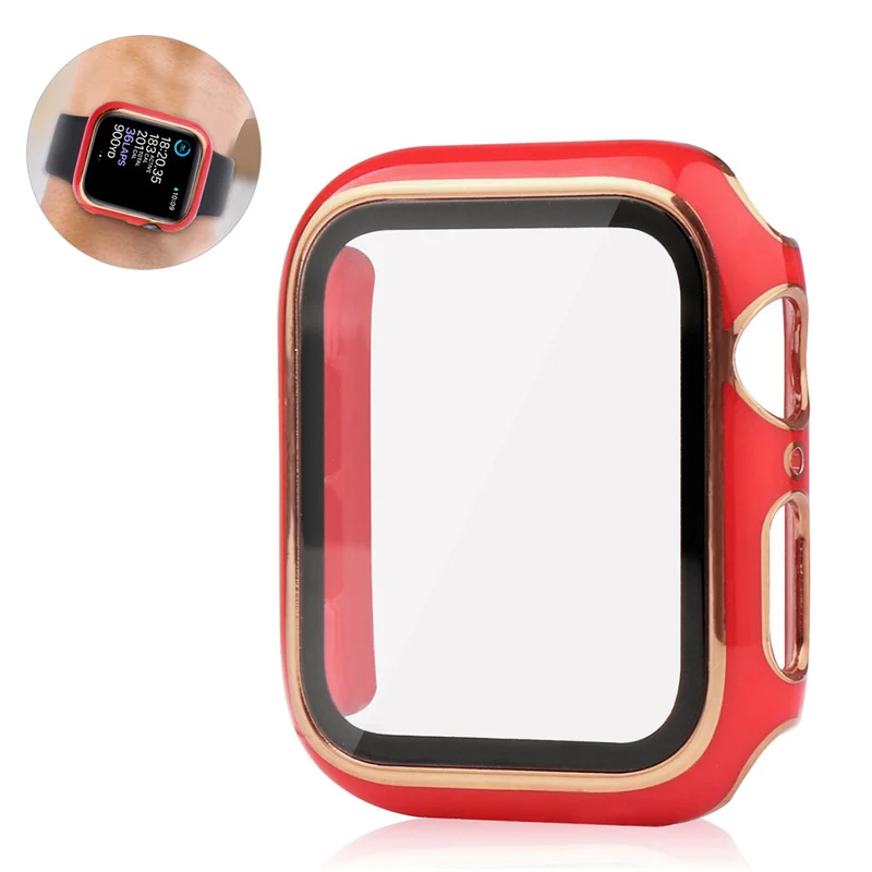 Unglaublich Modisch Apple Smartwatch Universell Hülle mit Displayschutz in Plastik und Gehärtetes Glas