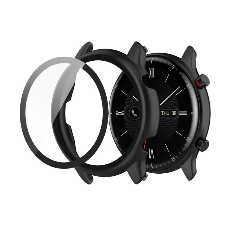 Auffallend Stilvoll Amazfit Smartwatch Universell Hülle mit Displayschutz in Plastik und Gehärtetes Glas