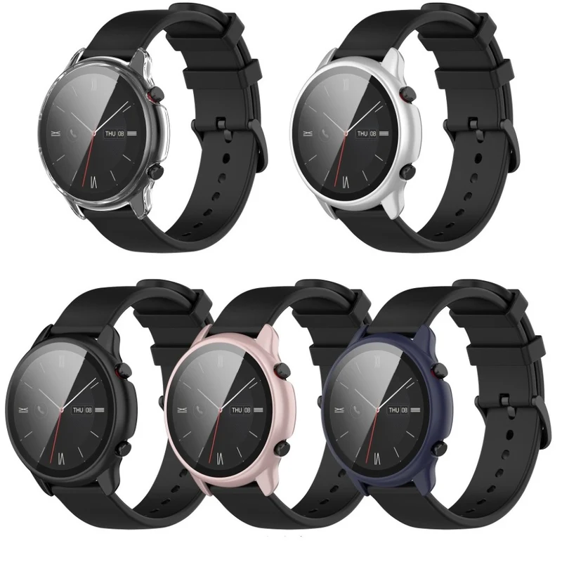Auffallend Stilvoll Amazfit Smartwatch Universell Hülle mit Displayschutz in Plastik und Gehärtetes Glas