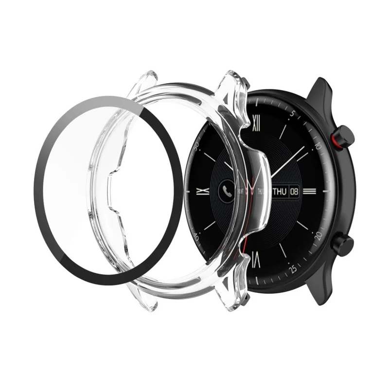 Auffallend Stilvoll Amazfit Smartwatch Universell Hülle mit Displayschutz in Plastik und Gehärtetes Glas