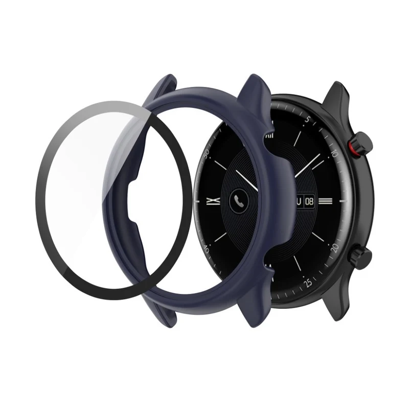 Auffallend Stilvoll Amazfit Smartwatch Universell Hülle mit Displayschutz in Plastik und Gehärtetes Glas