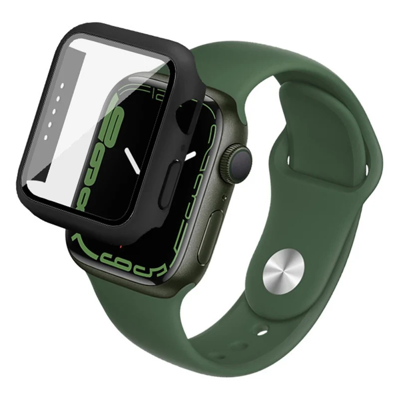 Stilvoll Apple Watch Series 7 41mm Hülle mit Displayschutz in Plastik und Gehärtetes Glas