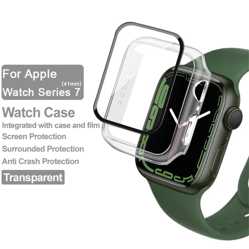 Stilvoll Apple Watch Series 7 41mm Hülle mit Displayschutz in Plastik und Gehärtetes Glas