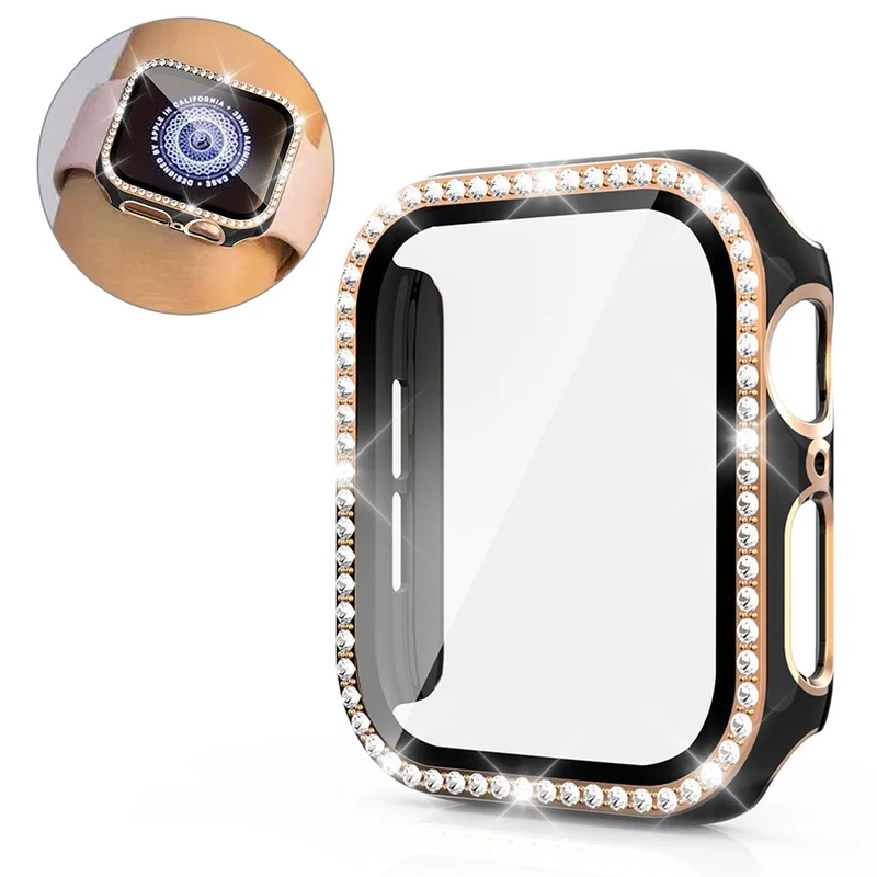 Unglaublich Modisch Apple Watch 40mm Hülle mit Displayschutz in Plastik, Strass und Gehärtetes Glas