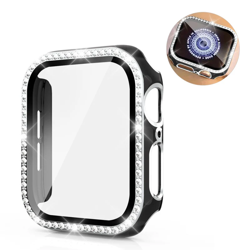 Absolut Gut Apple Watch 44mm Hülle mit Displayschutz in Plastik, Strass und Gehärtetes Glas