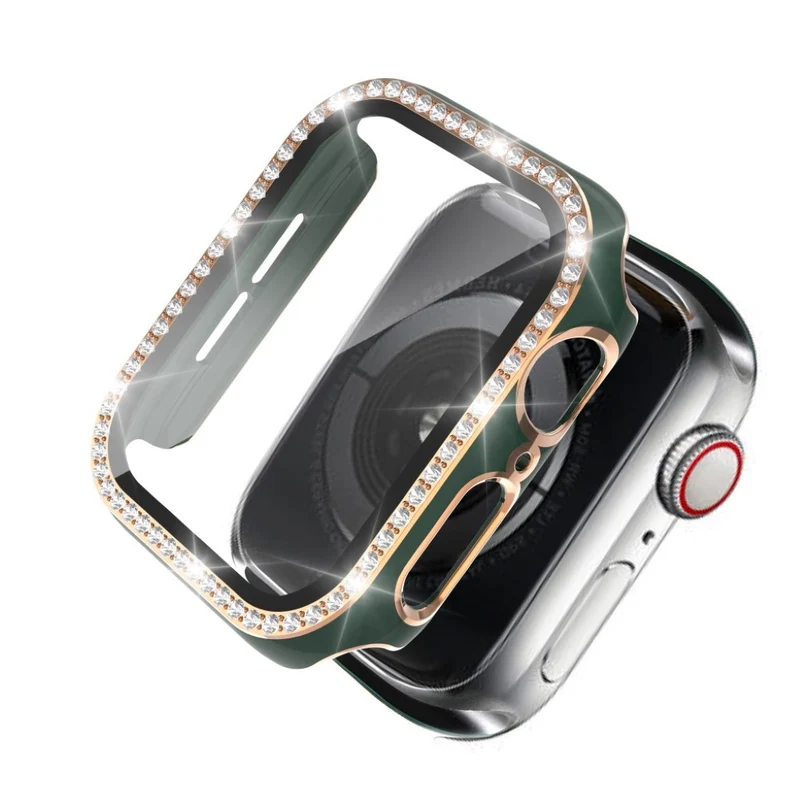 Absolut Gut Apple Watch 44mm Hülle mit Displayschutz in Plastik, Strass und Gehärtetes Glas