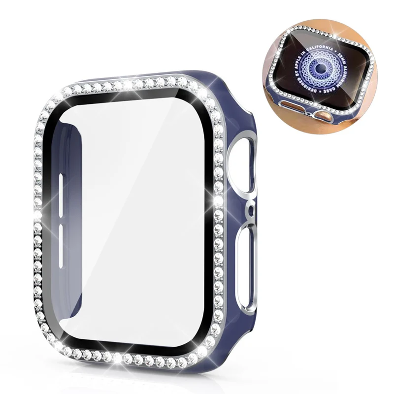 Absolut Gut Apple Watch 44mm Hülle mit Displayschutz in Plastik, Strass und Gehärtetes Glas