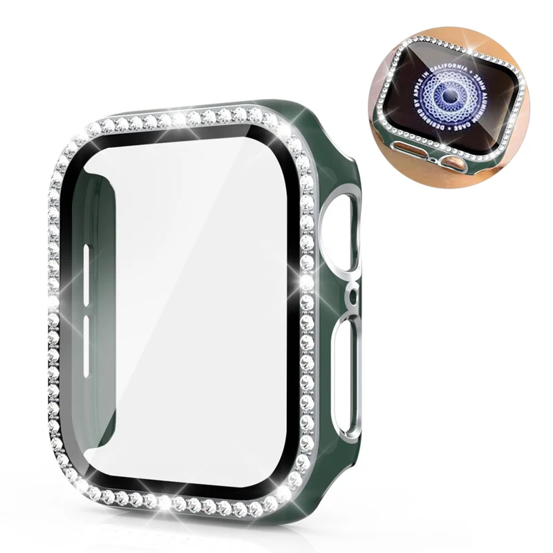 Absolut Gut Apple Watch 44mm Hülle mit Displayschutz in Plastik, Strass und Gehärtetes Glas